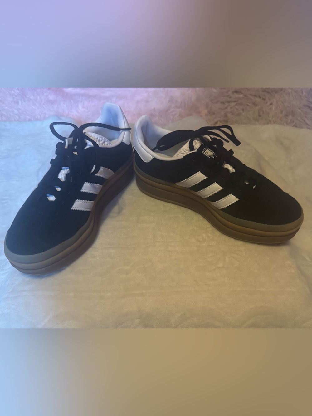Women’s size 6 adidas Gazelle Black and White Suede Platform sneaker